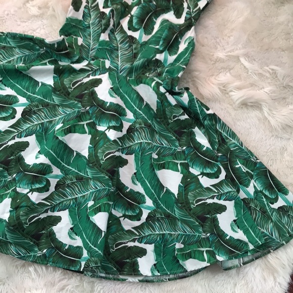 Grace Karin green & white tropical print sleeveless 60’s style circular dress - Picture 9 of 13